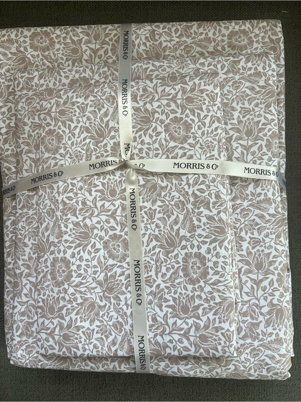 MORRIS & Co King Sheet Set White Clay Brown Floral Cotton 4PC